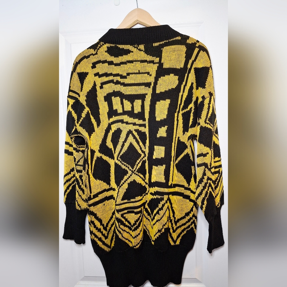 Vintage 80s Stylish Geometric Sweater Dress (L) - Picture 2 of 7